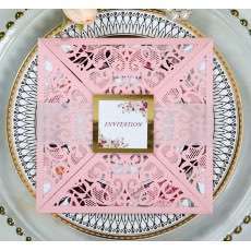 Square Invitation Card Wedding Supplies Laser Cut Iridescent Paper Greeting Card